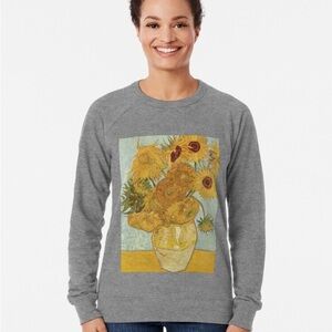 Gray and Yellow Crewneck Sweatshirt with Sunflower Print